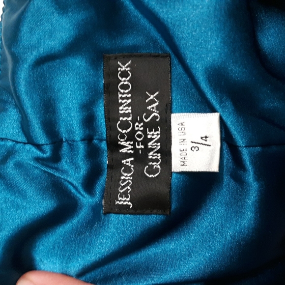 Jessica McClintock for Gunne Sax 3/4 turquoise backless mermaid halter dress - Picture 7 of 12